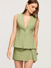 Sleeveless V-Neck Vest with Cut-Out Side Details