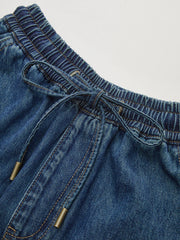 Denim Drawstring Waist Wide-Leg Pants