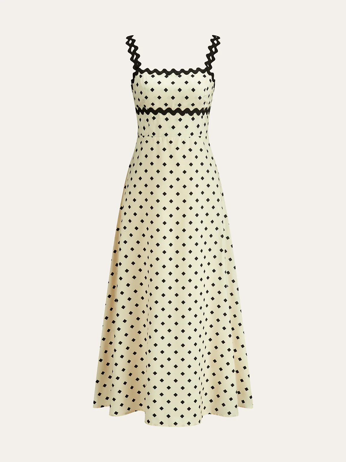 Polka Dot Midi Dress with Scalloped Straps