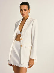 Scalloped Trim Metal Button Blazer