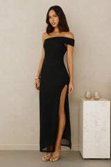 Berry Fresh Mesh One Shoulder Maxi Dress Black