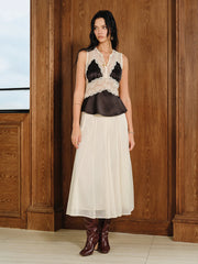 Semi-Sheer Chiffon Mid-Waist Maxi Skirt