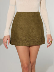 Floral Print Suede Effect Mini Skirt
