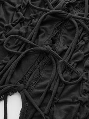 Semi-Sheer Lace-Trimmed Ruched Corset Top