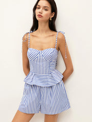 Striped Peplum Cami Top With Shorts Set