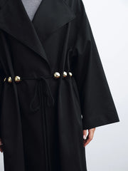 Metal Detail Tie-Belt Oversized Long Trench Coat