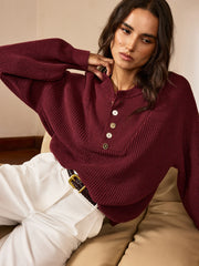 Metal Button-Front Knit Top