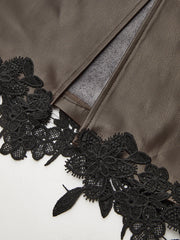 Lace Trim PU Leather Sleeveless Maxi Dress