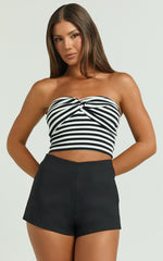 Zaria Top - Jersey Strapless Twist Front Top in White/Black