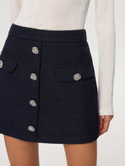 Metal Button Tweed Mini Skirt