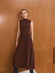 Turtleneck Sleeveless Knit Maxi Dress without Belt