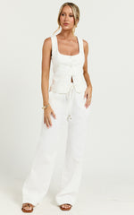 Hamilton Linen Pants - Straight Elasticated Mid Waist Pants in White