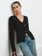 Asymmetric Buttoned Knit Cardigan