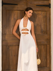 Cotton & Linen Cutout Halter Dress