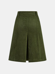 Pleated Corduroy Midi Skirt