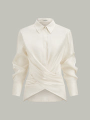 Linen Blend Cross-Over Wrap Shirt