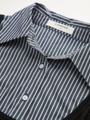 Striped Shirt Panel Long-Sleeve Knit Top