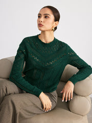 Scalloped Edge Openwork Knit Sweater