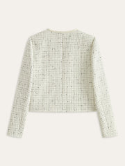 Metal Detail Knot Button Tweed Jacket