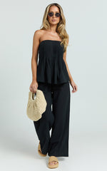 Carli Two Piece Set - Cotton Tube Pant Set in Black