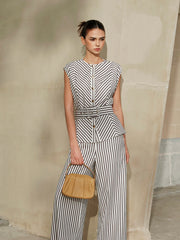 Striped Metal Round-Neck Shirt With Belt