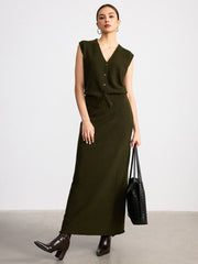 Wool Blend Knit Vest and Maxi Skirt Set
