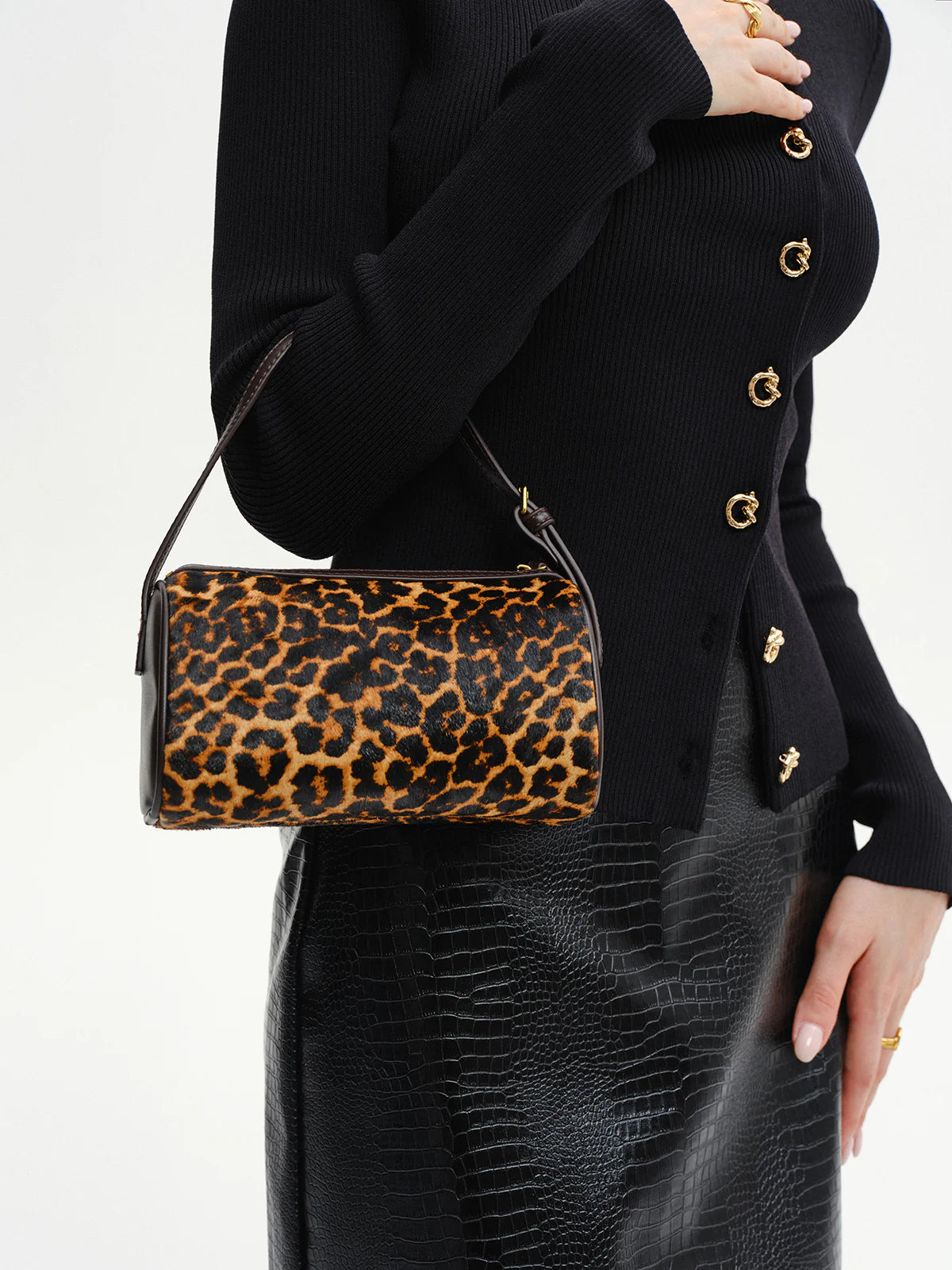 Leopard Print Barrel Bag