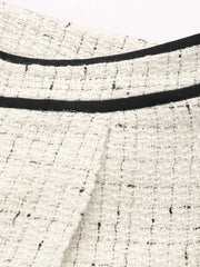 Contrast Waistband Tweed Wide-Leg Pants