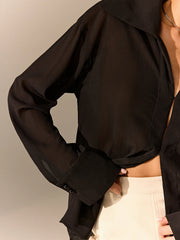 Semi-Sheer Chiffon Long-Sleeve Shirt