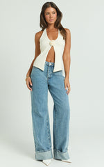 Arwyne Jeans - Mid Rise Baggy Deep Turnup Recycled Denim Jeans in Light Blue Wash