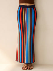 Colorful Striped Knit Maxi Skirt