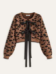 Leopard Print Bow Tie Cardigan