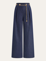 Wide-Leg Chain Jeans Pants