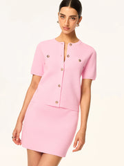 Knit Short-Sleeve Cardigan and Skirt Set