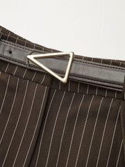 Mid-Waist Pinstripe Belted Pants