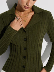 Collared Textured Button Wool Blend Sweater
