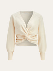 Twist V-Neck Leg-Of Mutton Sleeve Sweater