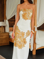 Floral Embroidered Strapless Dress
