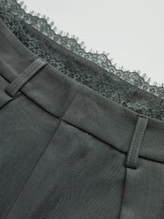 High-Waist Lace Trim Wide-Leg Pants