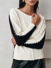 Contrast-Panel Stitch-Trim Knit Top