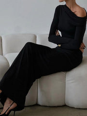 Matte Jersey One Shoulder Off Maxi Skirt Set