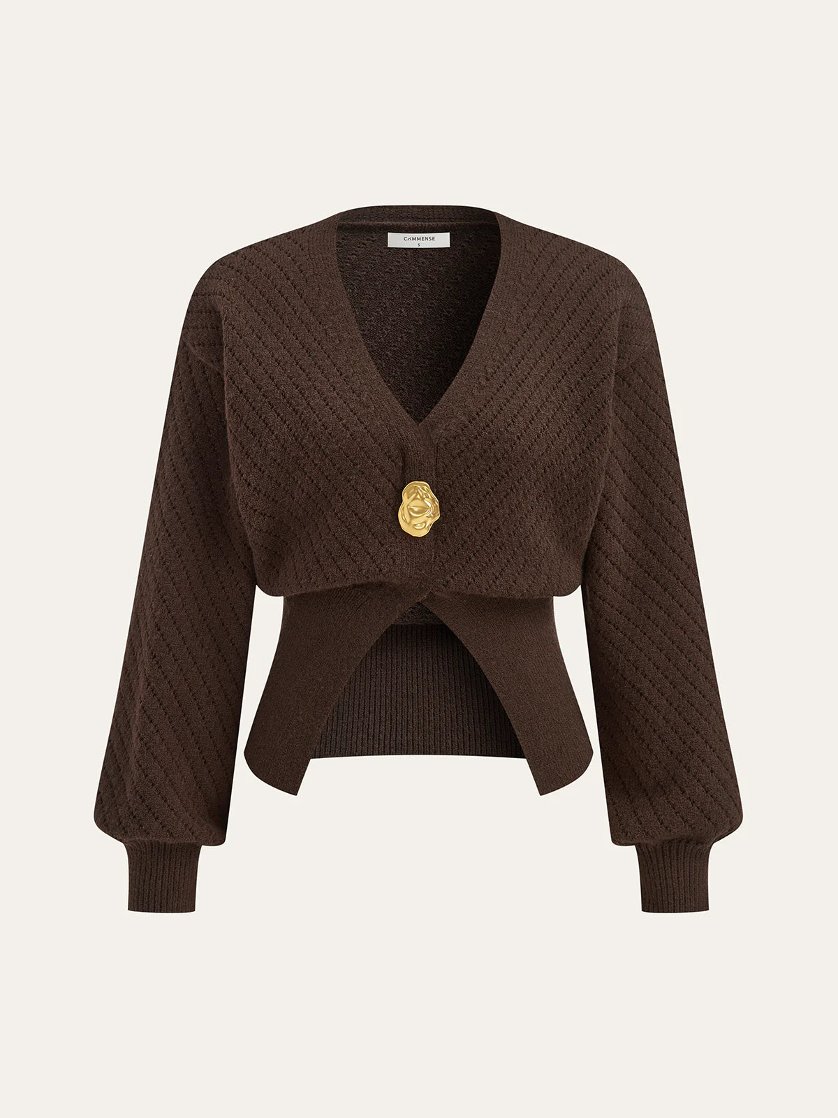 Metal Detail V-Neck Cinched Waist Sweater