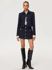 Metal Button Tweed Mini Skirt