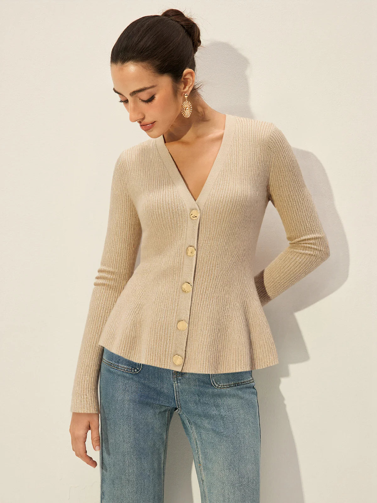 V-Neck Button Ribbed Cardigan