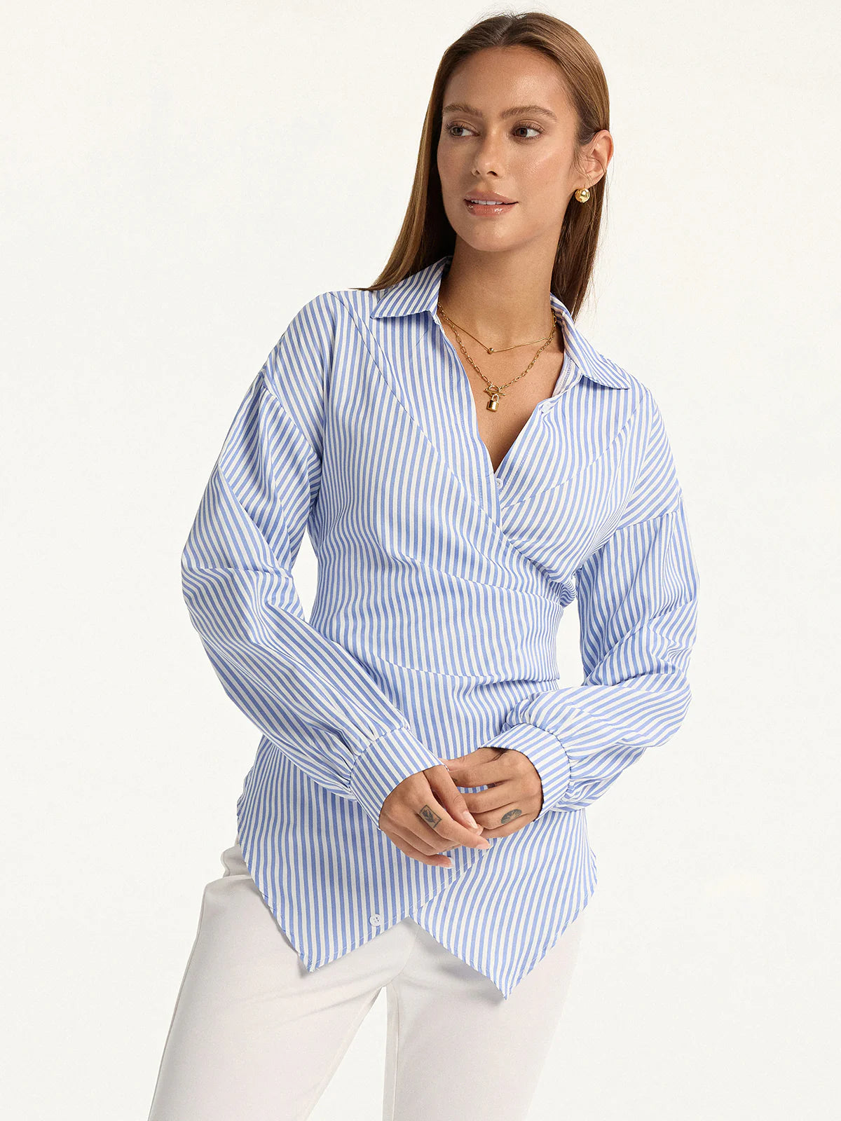 Striped Wrap Back Tie Shirt