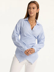 Striped Wrap Back Tie Shirt