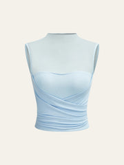 Semi-Sheer Mesh Panel Wrap Top
