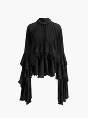 Sheer Turtleneck Ruffle Chiffon Blouse