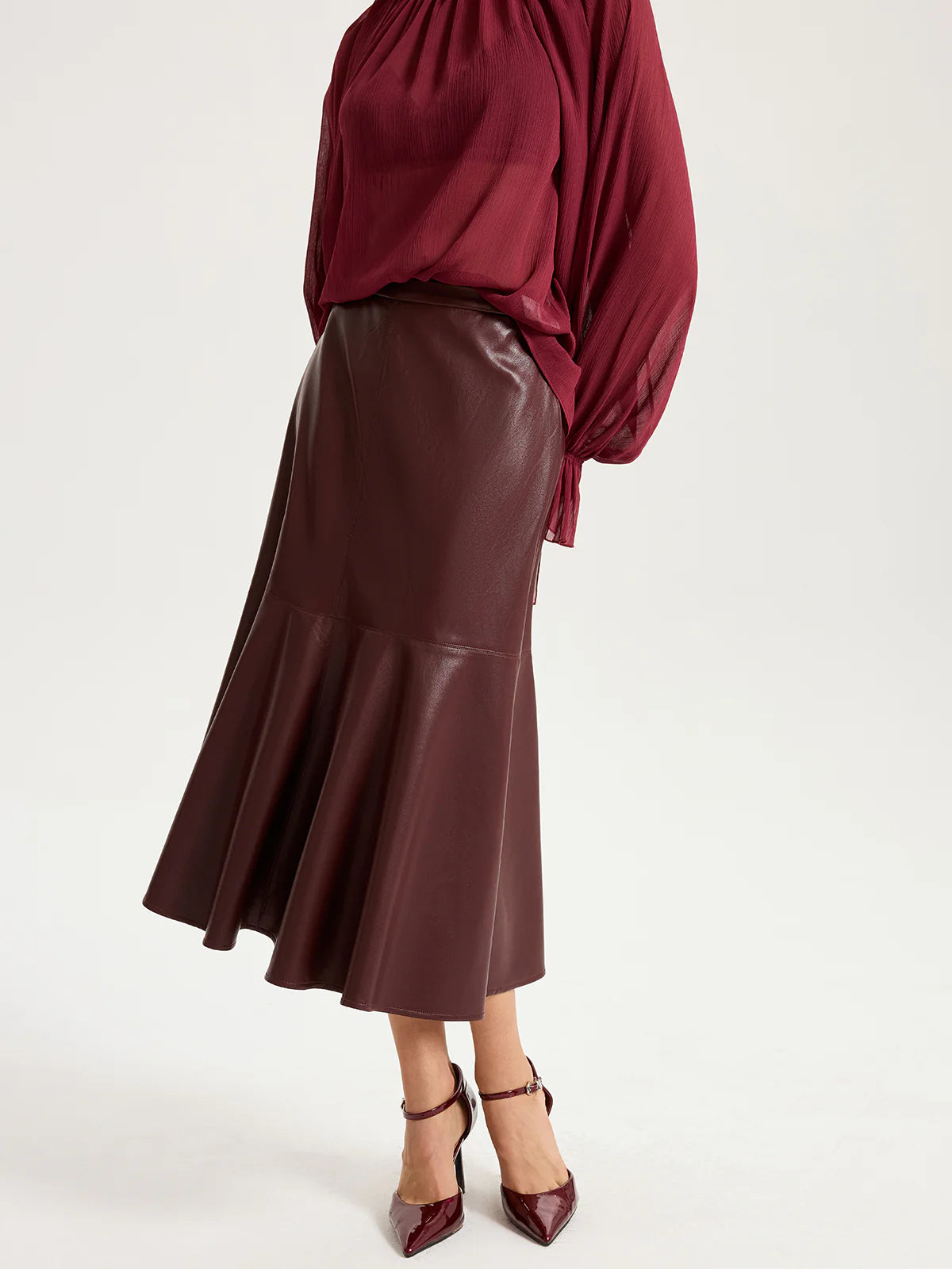 Faux Leather Effect Midi Skirt