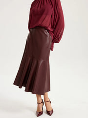 Faux Leather Effect Midi Skirt
